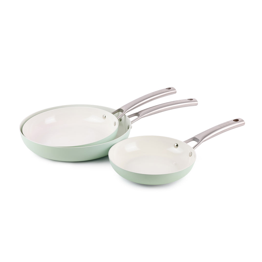 ELLE Home Ceramic Frypan Set – 3 Piece Induction Non-Stick Glacier
