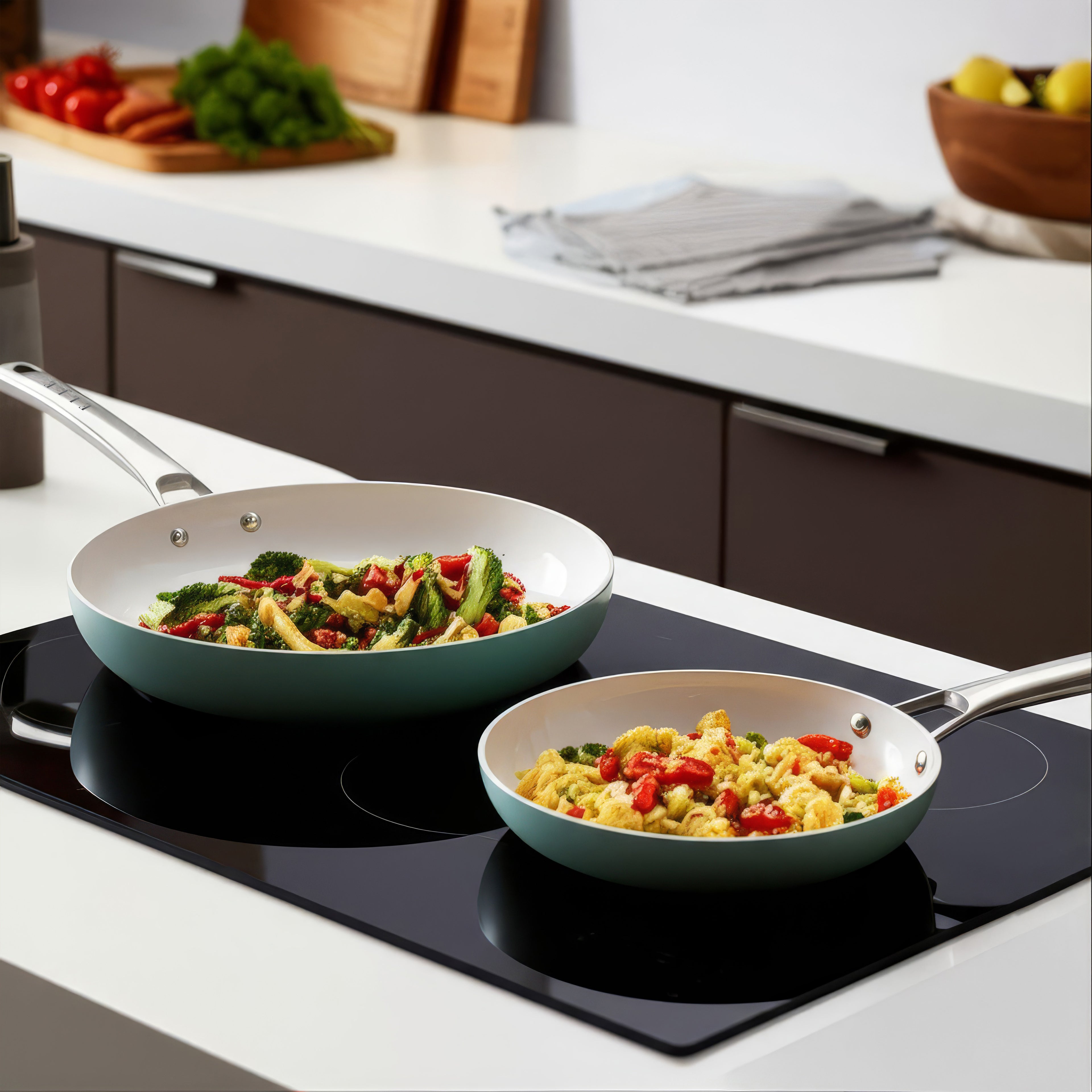 ELLE Home Ceramic Frypan Set – 3 Piece Induction Non-Stick Glacier