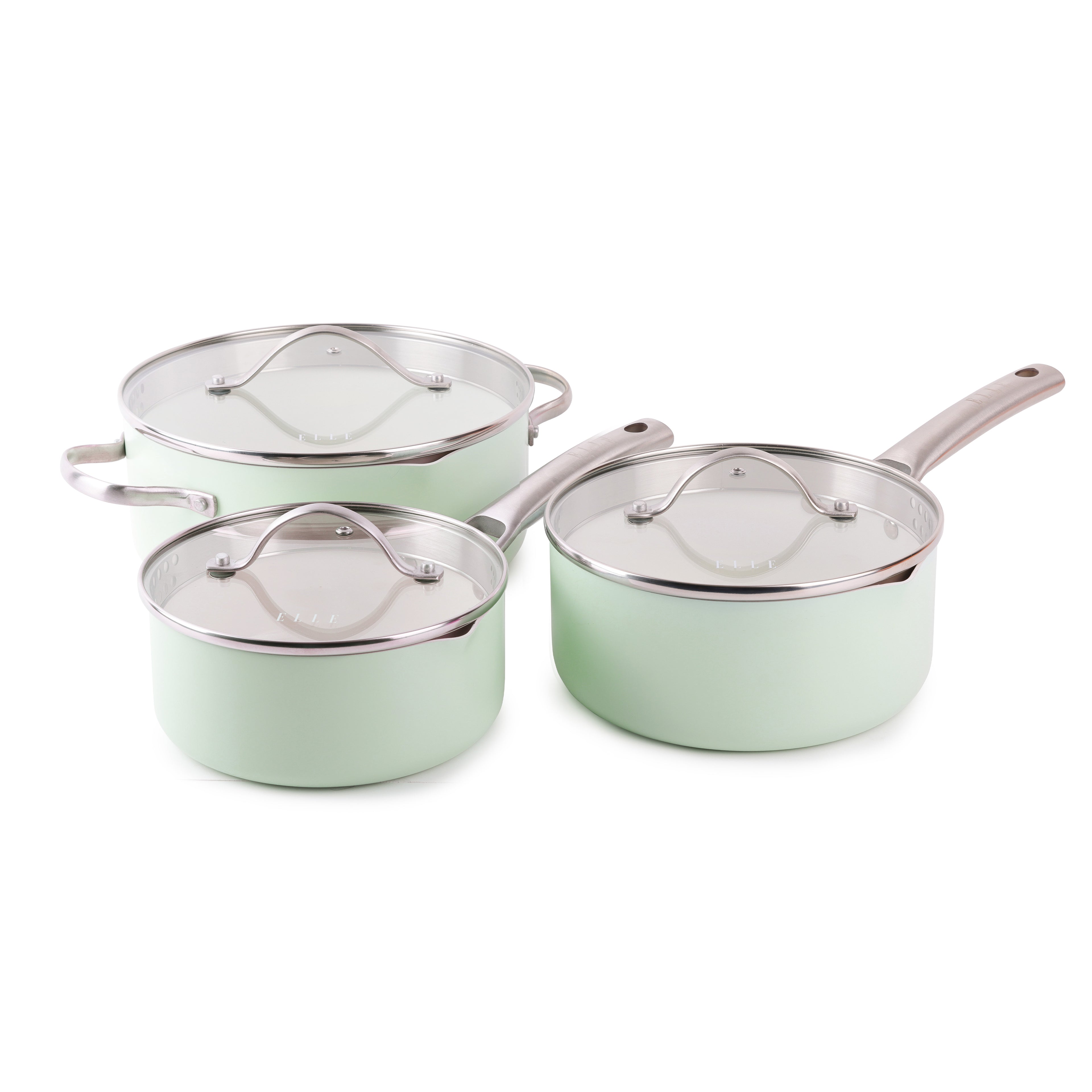 ELLE Home 6 Piece Saucepan Set – Ceramic Non-Stick Induction Cookware, Glacier