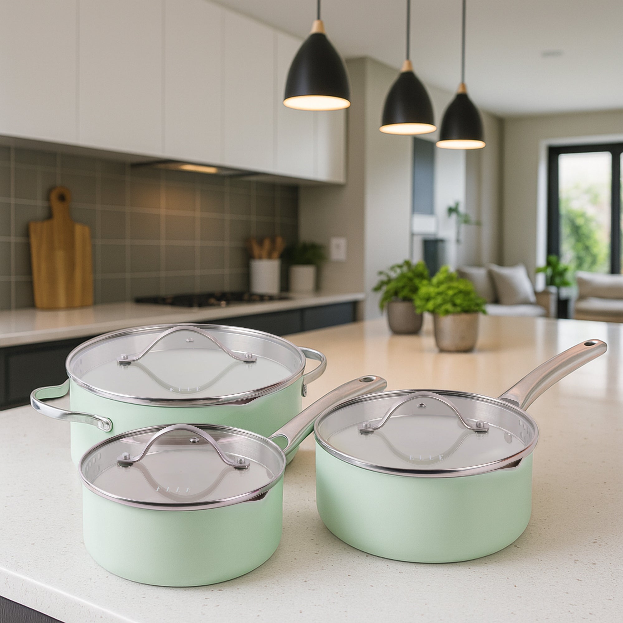 ELLE Home 6 Piece Saucepan Set – Ceramic Non-Stick Induction Cookware, Glacier