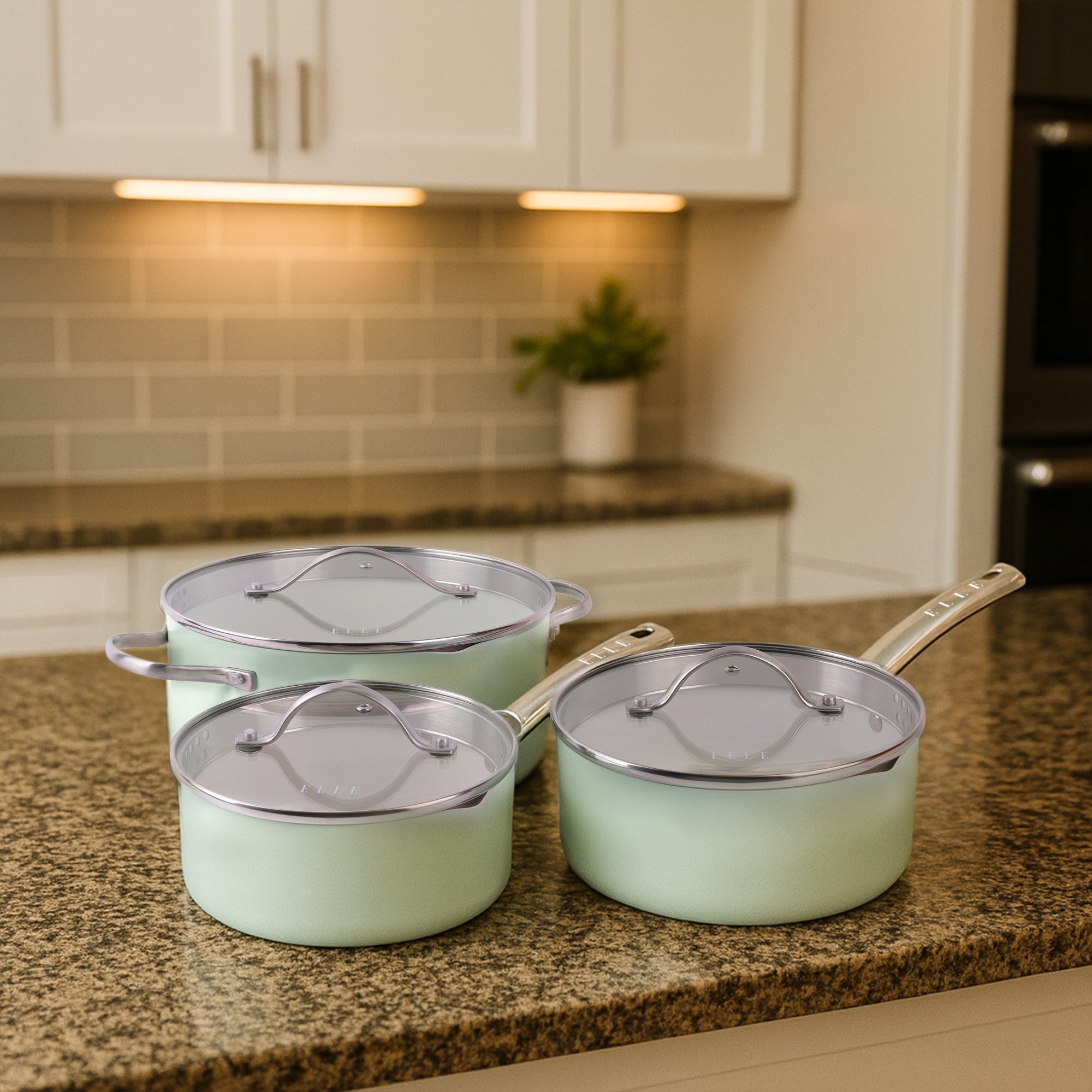 ELLE Home 6 Piece Saucepan Set – Ceramic Non-Stick Induction Cookware, Glacier