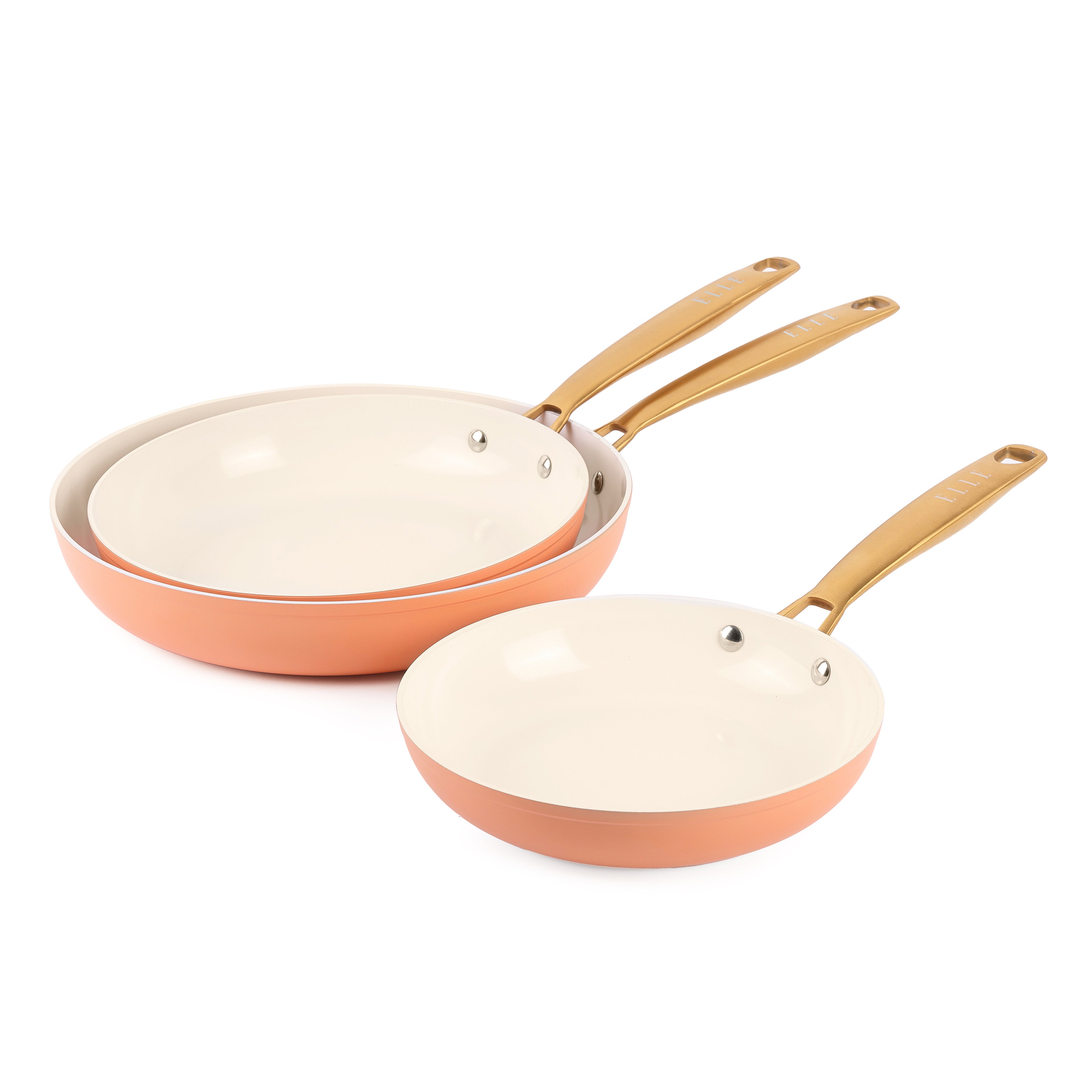 ELLE Home Helene Ceramic Non-Stick Frypan Set – 3pc Induction Cookware, Apricot