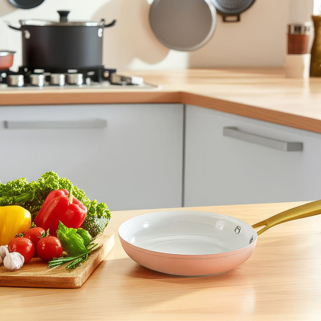 ELLE Home Helene Ceramic Non-Stick Frypan Set – 3pc Induction Cookware, Apricot