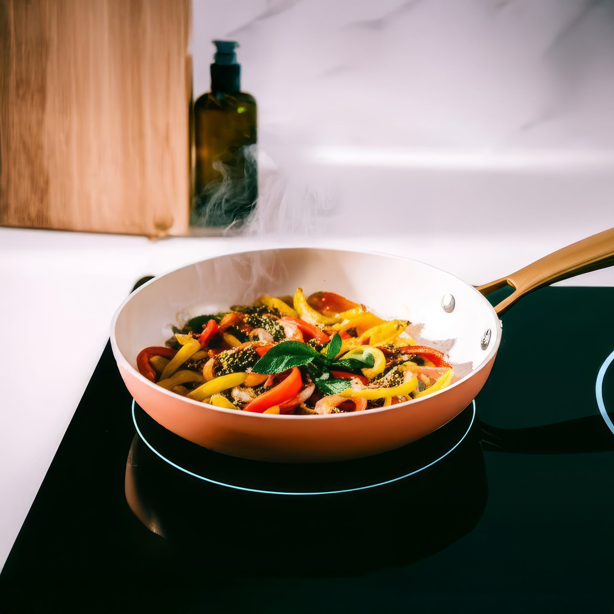 ELLE Home Helene Ceramic Non-Stick Frypan Set – 3pc Induction Cookware, Apricot