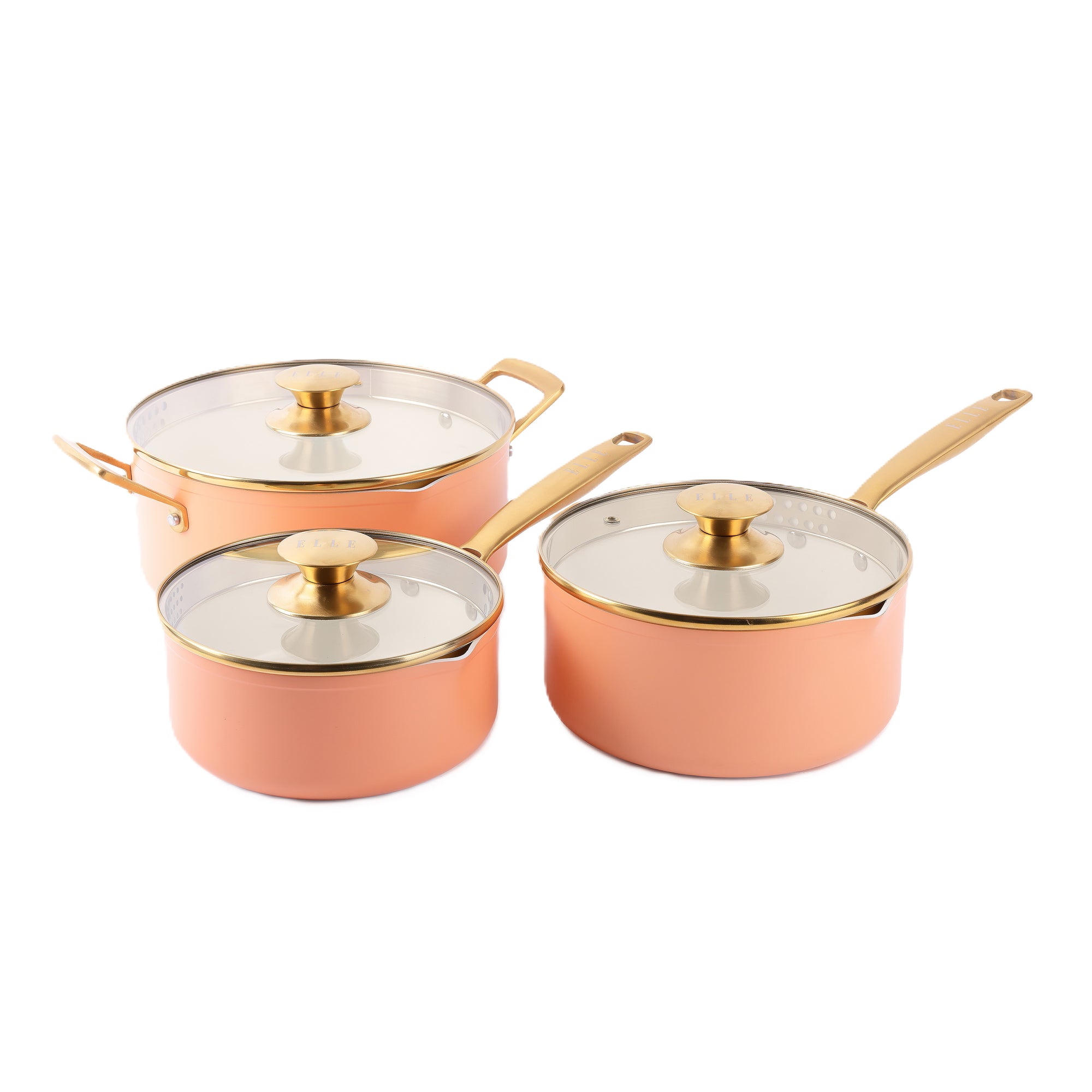 ELLE Home Non-Stick Saucepan Set – 6pc Ceramic with Gold Handles