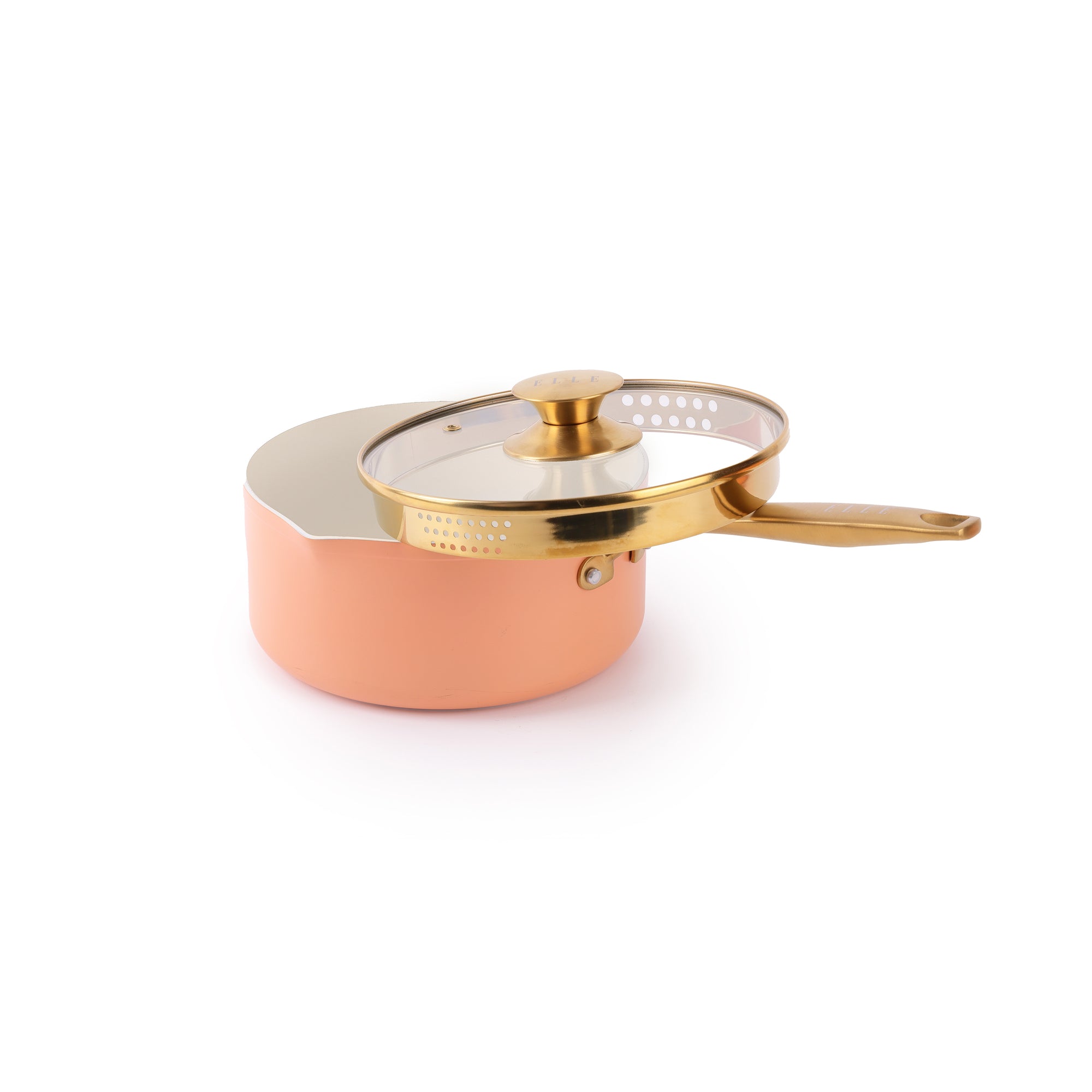 ELLE Home Non-Stick Saucepan Set – 6pc Ceramic with Gold Handles