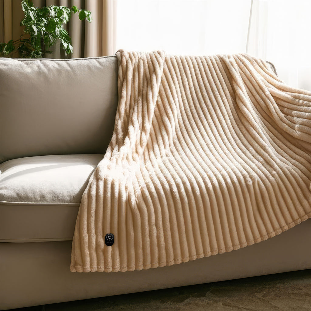 ELLE Heated Throw Blanket – Vanilla Cream