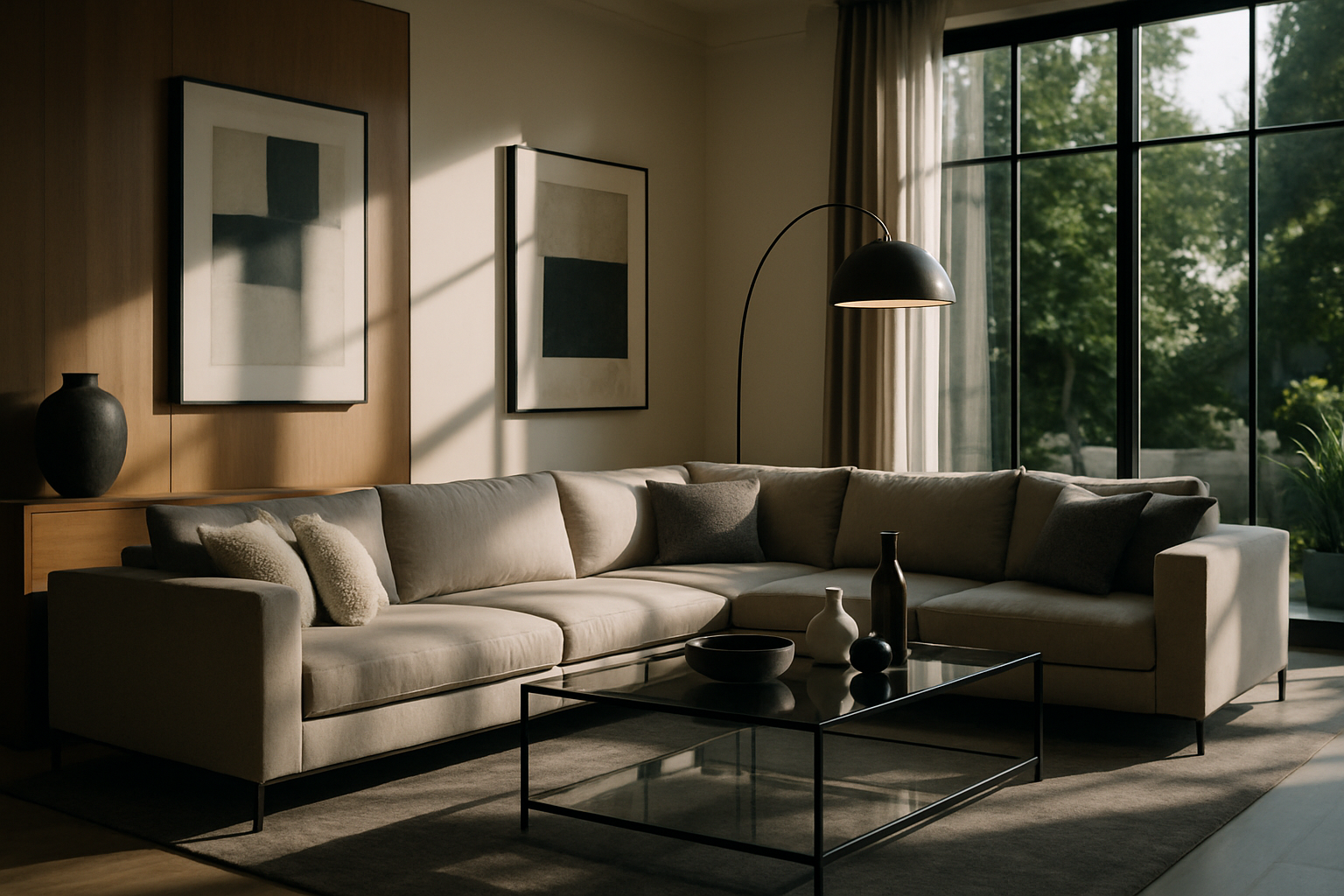 a modern interior design cinematic image featuring a modern living room